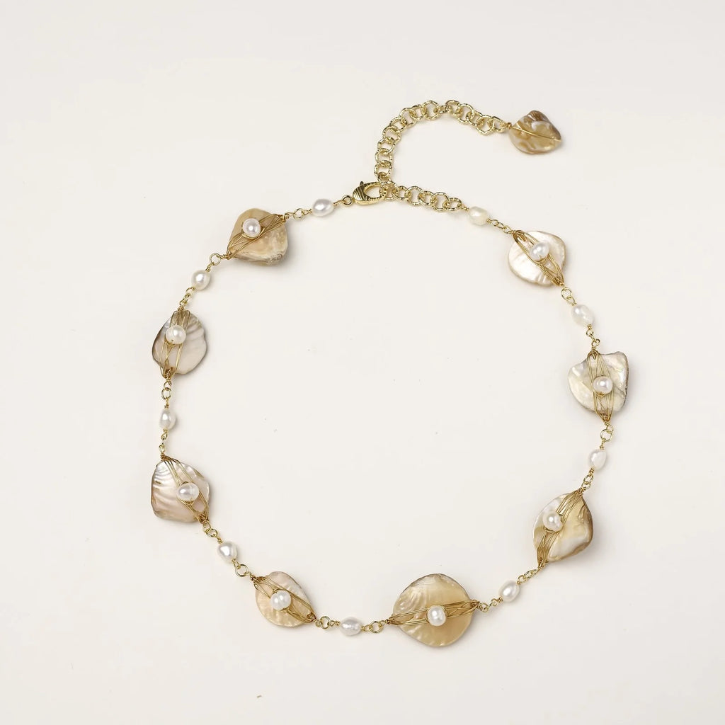 Golden Leaf Pearl Necklace