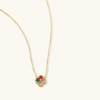 Gold-plated clover jewelry set with red, pink, green and champagne CZ stones surrounded by crystal borders