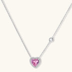 Pink heart-shaped cubic zirconia jewelry set with white gold plating featuring necklace, earrings, bracelet and ring