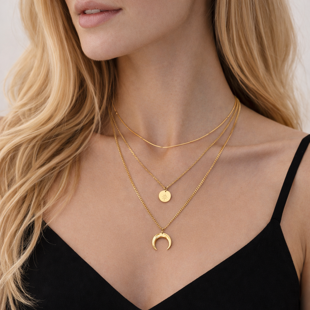 Golden Half Moon Layer Necklace