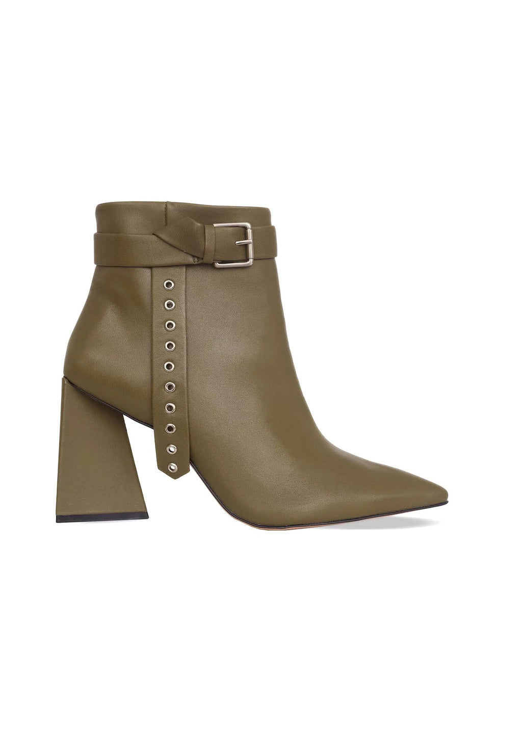 Salvia Green Leather Heeled Ankle Boots